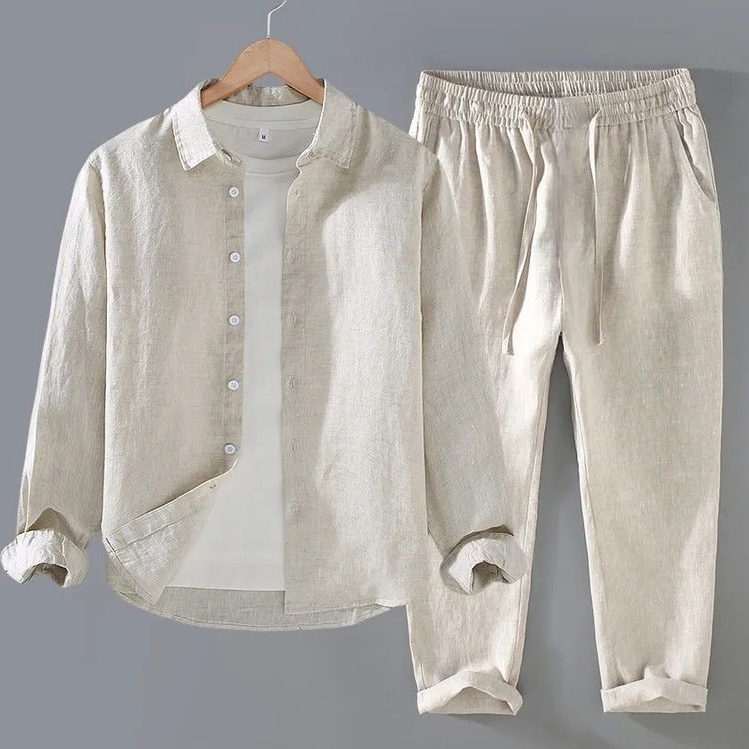 White Linen Set Loose Fit Long - đánh giá và giá Mens Linen Shirt Long Sleeve