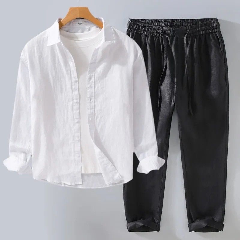 White Linen Set Loose Fit Long - đánh giá và giá Mens Linen Shirt Long Sleeve