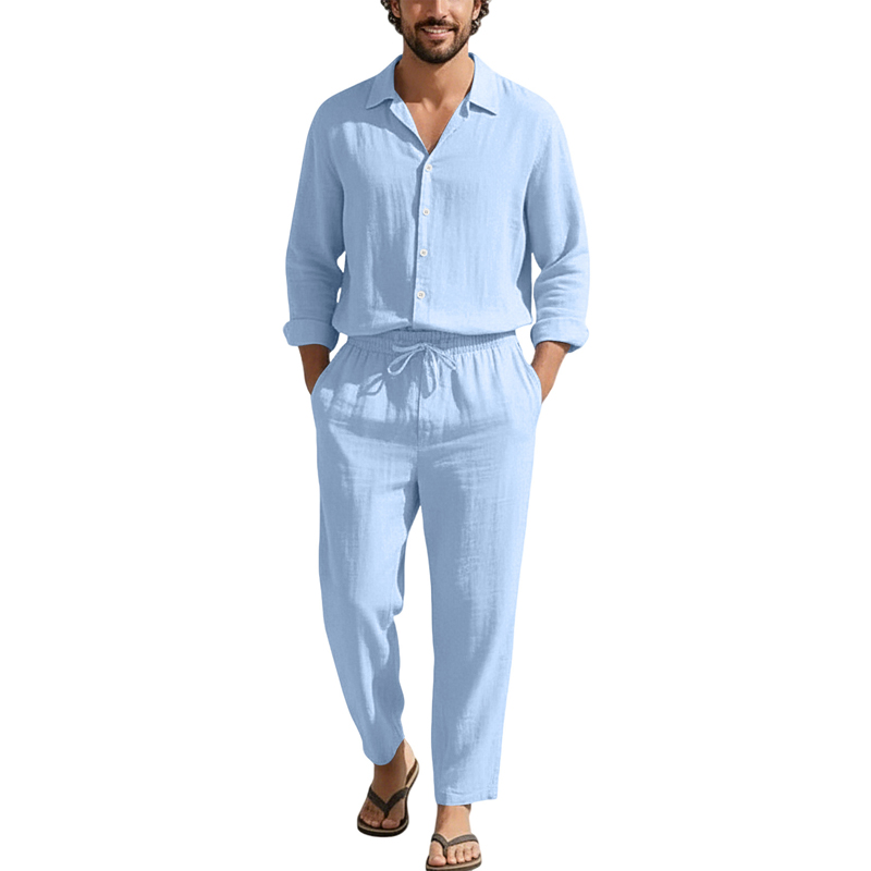 Spring Summer Linen Casual Set - đánh giá và giá Mens Linen Shirt Long Sleeve